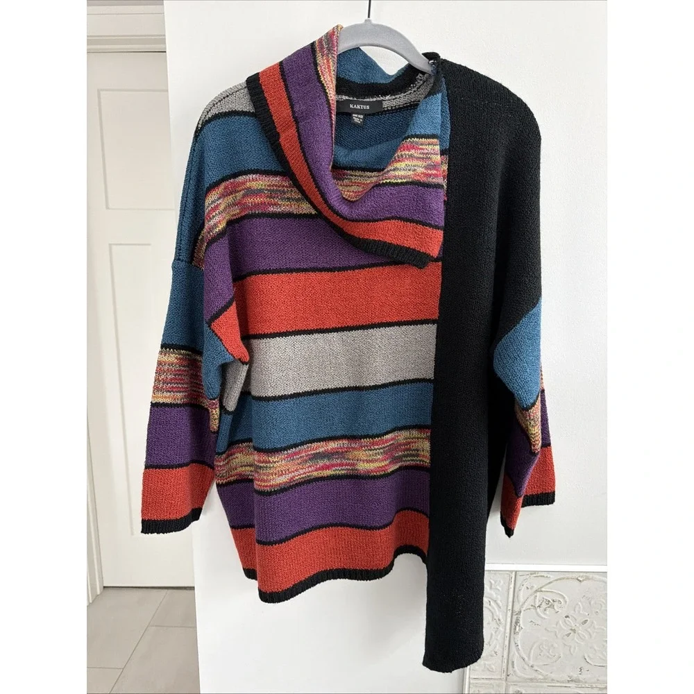 Kaktus‎ Multicolor Asymmetrical Jewel Tones Cowl Neck Sweater One Size